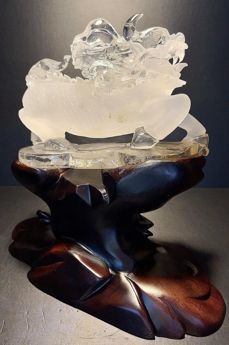 极品美货收藏品【天然白水晶麒麟摆件】晶体干净通透纯白
